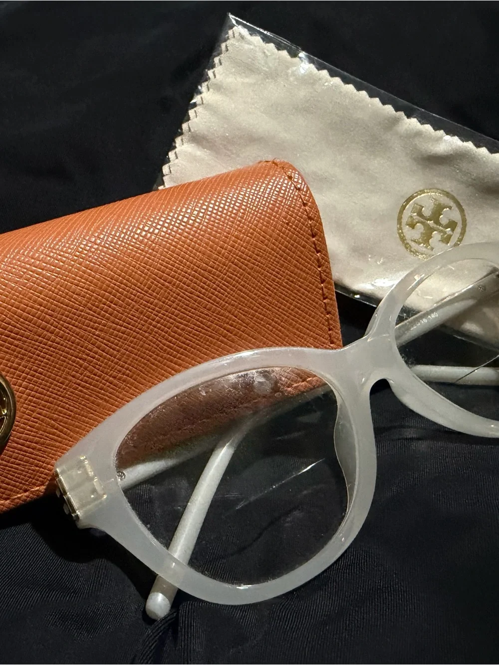 Tory Burch Frosted White slight pink Cat-Eye Sunglasses with Gold Logo Accents - Picture 3 of 11